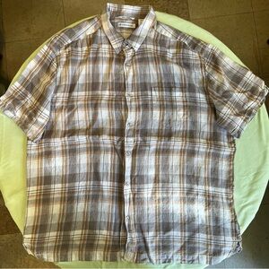 Cubavera Men's Plaid Short Sleeve Shirt - Brown and Cream XXL